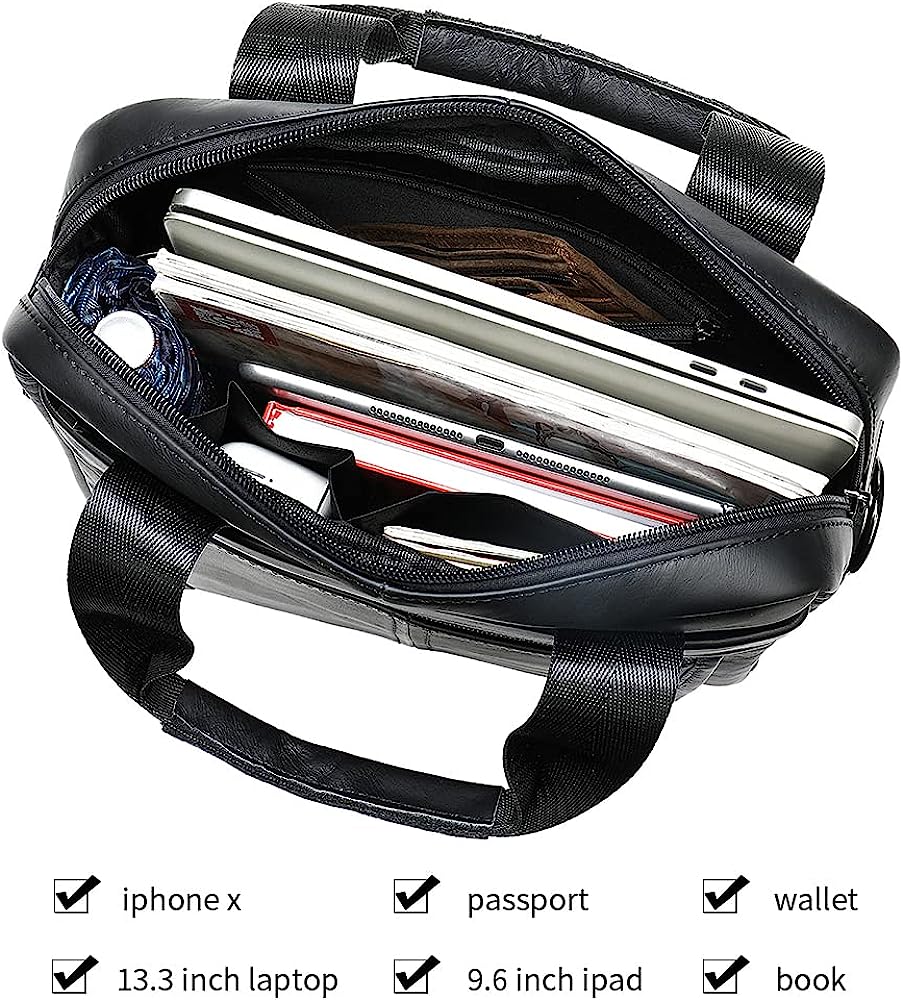ND Genuine Leather Shoulder Messenger Bag for Men Adjustable Shoulders Sling Crossbody Bags for Travel Work Business Handbag (Black) - Image 5